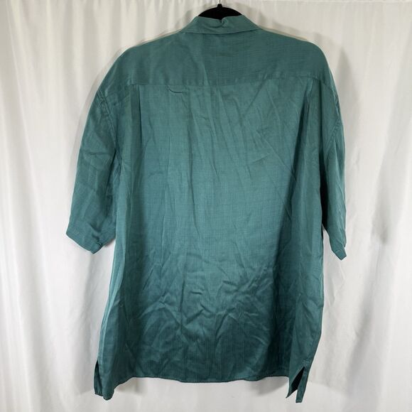 Gillio Silk Blend Shirt Men'sXL Solid Green Short Sleeve Button Up Front Pocket - Picture 8 of 10